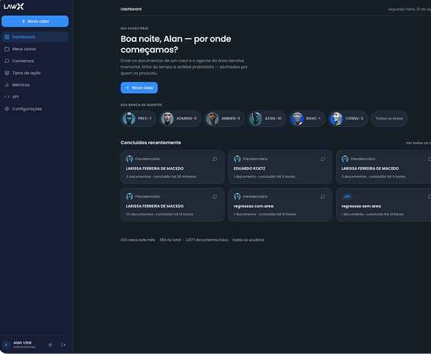 Tela da plataforma LawX — Geração de Peças